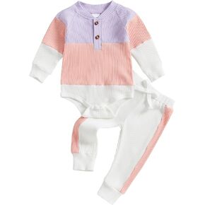 Thorn Tree Newborn Infant Baby Girl Clothes Ribbed Knitted Long Sleeve Romper Long Pants Stretchy Fall Outfits