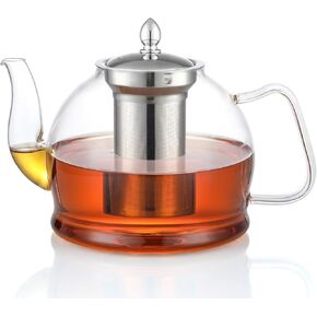 HIWARE 1000ml Glass Teapot with Removable Infuser, Stovetop Safe Tea Kettle, Blooming and Loose Leaf Tea Maker Set