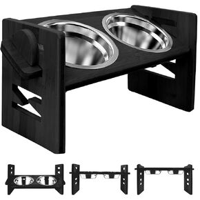 YIFAN Elevated Dog Bowls, Adjustable Raised Dog Food Bowl Stand, 2 Stainless Steel Bowls and Non-Slip Feet, Sturdy Bamboo Feeder for Medium Dogs,Grey