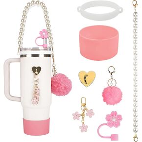 Brohood Compatible with Stanley Cup Accessories, Cup Accessories for Stanley with Tumbler Straw Cover, Pearl Water Bottle Handle Strap, Boot, Keychain Charms for Stanley 30/40 oz Decorations