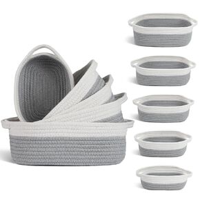 Set of 5 Rope Basket, Round Small Woven Baskets for Storage, Gift Basket Empty, Small Cotton Rope Baskets for Organizing, Home Decor Coiled Baskets, Montessori Shelf Toy Storage (Off White)
