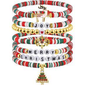 Emibele Colorful Stretch Bracelet Stack Boho Beaded Bracelet Set Heishi Surfer Bracelet Stackable Y2K Trendy Jewelry Friendship Multiple Set Women Girls Fans