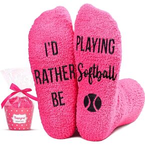 HAPPYPOP Fuzzy Socks Pink Softball Socks Women, Sports Gifts Softball Gifts For Team Softball Coach Gifts Softball Mom Gifts Unique Softball Gifts