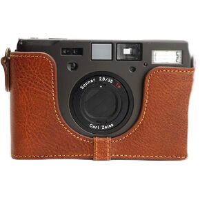Contax T3 Case, BolinUS Handmade Genuine Real Leather Half Camera Case Bag Cover for Contax T3 Camera with Hand Strap (Black)