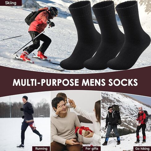 جوارب حرارية للرجال من 6 إلى 13 سنة، جوارب دافئة للشتاء السميك والخارجي للرجال، جوارب كلاسيكية ناعمة ودافئة للمشي لمسافات طويلة، 3 أزواج in Kuwait