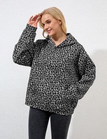 إمرأة كامو هوديس مابل ليف طباعة المتضخم قناع السترة قميص الصوف كم طويل كامو البلوز مع جيب in Kuwait