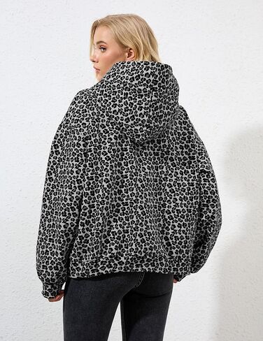 إمرأة كامو هوديس مابل ليف طباعة المتضخم قناع السترة قميص الصوف كم طويل كامو البلوز مع جيب in Kuwait