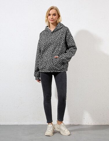 إمرأة كامو هوديس مابل ليف طباعة المتضخم قناع السترة قميص الصوف كم طويل كامو البلوز مع جيب in Kuwait