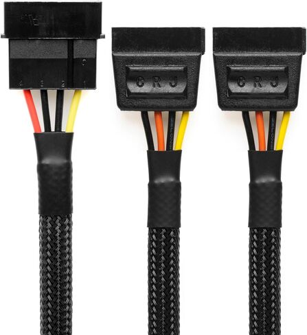 CRJ 4-Pin Molex to 15-Pin SATA Power Adapter Cable - 12-inch (30cm), Black Sleeved - Power SATA Hard Drives, SSDs from a 4-Pin Peripheral Molex Power Supply Connector in Saudi Arabia