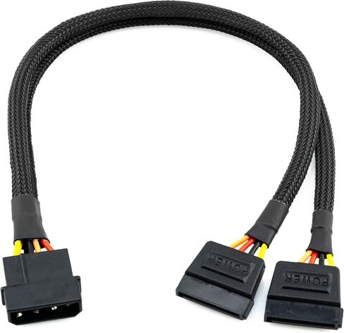 CRJ 4-Pin Molex to 15-Pin SATA Power Adapter Cable - 12-inch (30cm), Black Sleeved - Power SATA Hard Drives, SSDs from a 4-Pin Peripheral Molex Power Supply Connector in Saudi Arabia