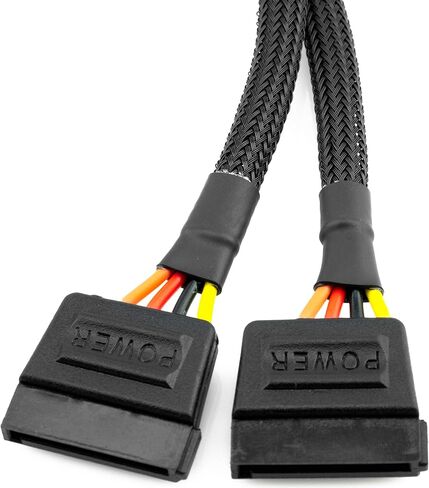 CRJ 4-Pin Molex to 15-Pin SATA Power Adapter Cable - 12-inch (30cm), Black Sleeved - Power SATA Hard Drives, SSDs from a 4-Pin Peripheral Molex Power Supply Connector in Saudi Arabia