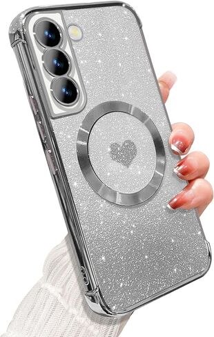 for Samsung Galaxy S22 Ultra Case Magnetic,for Women Girl Soft Luxury Plating Bling Gradient Glitter Cute Heart Cover Compatible with MagSafe Clear Shockproof Protective Phone Case 6.8"-Pink in Kuwait