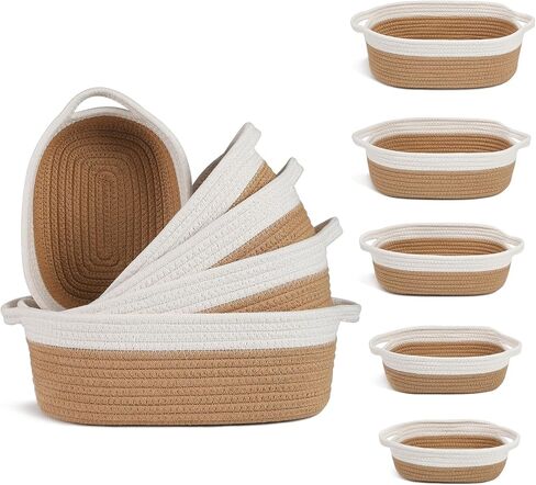 Set of 5 Rope Basket, Round Small Woven Baskets for Storage, Gift Basket Empty, Small Cotton Rope Baskets for Organizing, Home Decor Coiled Baskets, Montessori Shelf Toy Storage (Off White) in Saudi Arabia