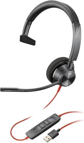 Plantronics Poly ( + Polycom) - Blackwire 3310 USB-A - Wired, Single Ear (Mono) Headset with Boom Mic - USB-A to Connect to Your PC and/or Mac - Works with Teams, Zoom & More,Black,BW3310 in Kuwait