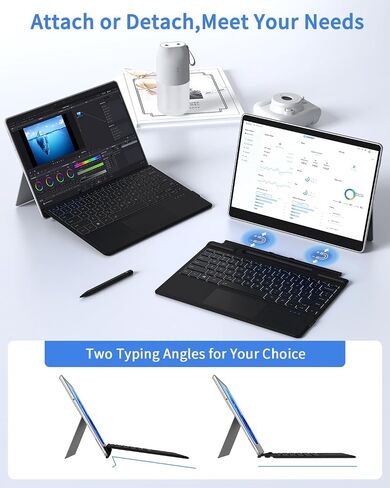 Surface Pro Keyboard, Ultra-Slim Portable Bluetooth Wireless Keyboard with Touchpad for Surface Pro 8/9/10/11/X, Microsoft Surface Type Cover with 7 Colors Backlit, Pencil Holder, Rechargeable Battery in Saudi Arabia