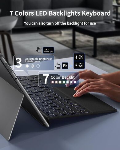 Surface Pro Keyboard, Ultra-Slim Portable Bluetooth Wireless Keyboard with Touchpad for Surface Pro 8/9/10/11/X, Microsoft Surface Type Cover with 7 Colors Backlit, Pencil Holder, Rechargeable Battery in Saudi Arabia