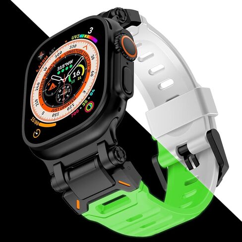 Watch Band Compatible for Apple Watch Ultra 2 Band 49mm 45mm 44mm 42mm, Men Luxury Fluororubber Rugged Silicone Strap with Metal Connector for iWatch Ultra Series 9 8 7 6 5 4 3 2 1 SE in Saudi Arabia