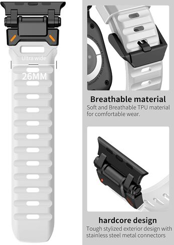 Watch Band Compatible for Apple Watch Ultra 2 Band 49mm 45mm 44mm 42mm, Men Luxury Fluororubber Rugged Silicone Strap with Metal Connector for iWatch Ultra Series 9 8 7 6 5 4 3 2 1 SE in Saudi Arabia
