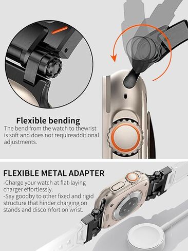 Watch Band Compatible for Apple Watch Ultra 2 Band 49mm 45mm 44mm 42mm, Men Luxury Fluororubber Rugged Silicone Strap with Metal Connector for iWatch Ultra Series 9 8 7 6 5 4 3 2 1 SE in Saudi Arabia