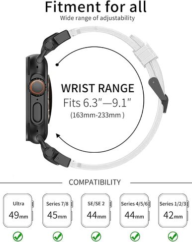 Watch Band Compatible for Apple Watch Ultra 2 Band 49mm 45mm 44mm 42mm, Men Luxury Fluororubber Rugged Silicone Strap with Metal Connector for iWatch Ultra Series 9 8 7 6 5 4 3 2 1 SE in Saudi Arabia