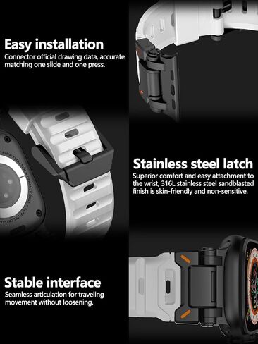 Watch Band Compatible for Apple Watch Ultra 2 Band 49mm 45mm 44mm 42mm, Men Luxury Fluororubber Rugged Silicone Strap with Metal Connector for iWatch Ultra Series 9 8 7 6 5 4 3 2 1 SE in Saudi Arabia