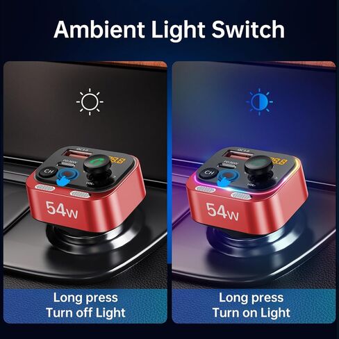 Syncwire Bluetooth 5.4 FM Transmitter Car Adapter 54W (PD 36W & 18W) [Fast Charging] [Stronger Dual Mics] [Light Switch] [HiFi Deep Bass] Wireless Radio Receiver Hands-Free Calling LED Display, Blue in Saudi Arabia