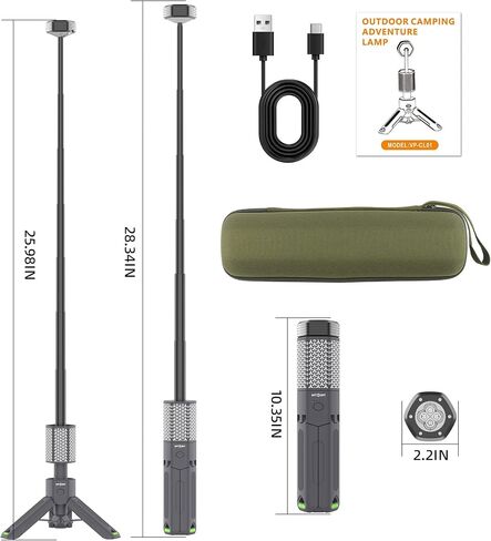 Camping Light Telescopic Camping Lantern Rechargeable 10500mAh Battery Built-in Magnetic Camping Lamp for Emergency, Camping, Hiking (Army Green) in Saudi Arabia