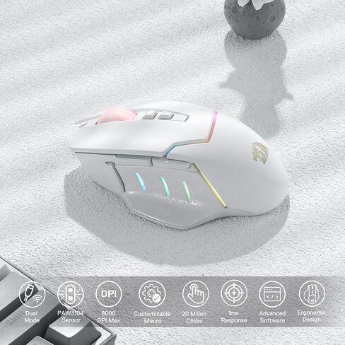Redragon M690 PRO Wireless RGB Gaming Mouse 8000 DPI Remapping Keys | Cable-Free 0 Delay, Rapid-Fire Macro Keybinds, Vibing Backlight, Ergonomic Grip Body Comfort in Kuwait