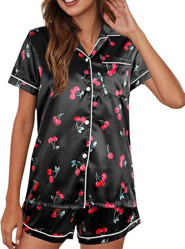 طقم بيجامة حريمي من Avanova بأكمام قصيرة وأزرار سفلية مكونة من قطعتين ملابس نوم in Kuwait