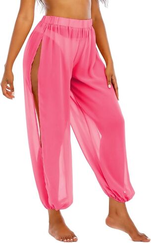 American Trends Womens Swimsuits Cover Up Pants for Women Ruffle High Waist Swimwear Pants Sheer Beach Bikini Bottoms in Kuwait