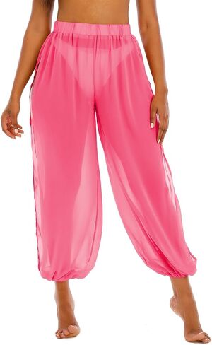 American Trends Womens Swimsuits Cover Up Pants for Women Ruffle High Waist Swimwear Pants Sheer Beach Bikini Bottoms in Kuwait