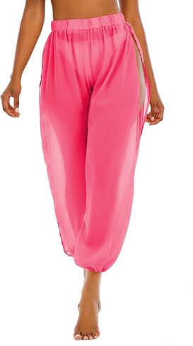 American Trends Womens Swimsuits Cover Up Pants for Women Ruffle High Waist Swimwear Pants Sheer Beach Bikini Bottoms in Kuwait