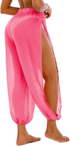 American Trends Womens Swimsuits Cover Up Pants for Women Ruffle High Waist Swimwear Pants Sheer Beach Bikini Bottoms in Kuwait
