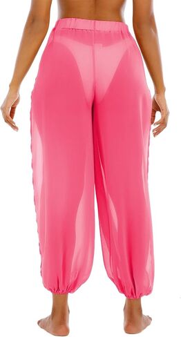 American Trends Womens Swimsuits Cover Up Pants for Women Ruffle High Waist Swimwear Pants Sheer Beach Bikini Bottoms in Kuwait