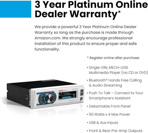 بوس اوديو MR762BRGB Marine Stereo – مدخل واحد، صوت بلوتوث، CD/USB/SD/MP3، مدخل Aux، راديو AM/FM، مقاوم للطقس، لوحة أمامية قابلة للفصل، إضاءة متعددة الألوان، جهاز تحكم لاسلكي in Saudi Arabia