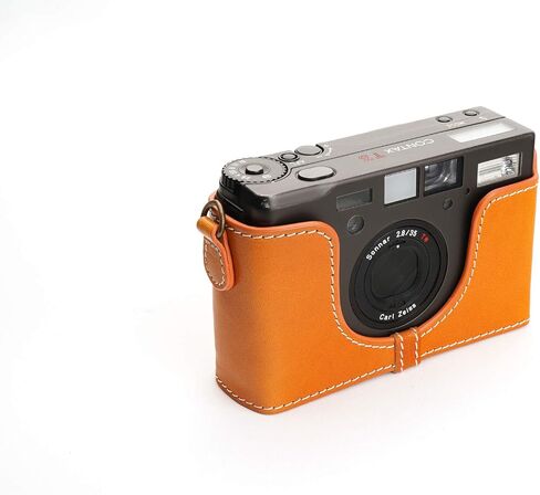 Contax T3 Case, BolinUS Handmade Genuine Real Leather Half Camera Case Bag Cover for Contax T3 Camera with Hand Strap (Black) in Kuwait