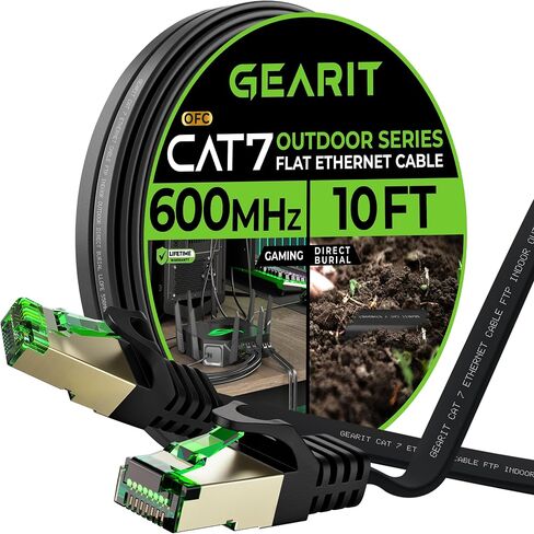 GearIT Cat 7 Outdoor Flat Ethernet Cable (100ft, Black) Direct Burial Rated LLDPE Jacket - Indoor Cat7 Shielded FTP 600MHz 10Gbps High Speed Gaming Computer Network RJ45 Snagless Patch Cord Internet in Saudi Arabia