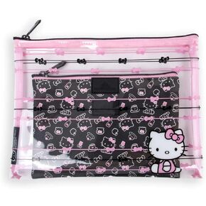 Impressions Vanity Hello Kitty Slim 2 PCs Nested Cute Makeup Pouch Set, Water Resistant Zippered Travel Cosmetic Pouch Bags for Holding Makeup Brushes,Toiletry, and Skincare Accessories