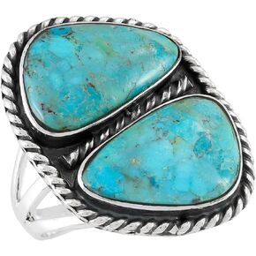 Turquoise Ring Sterling Silver 925 Genuine Gemstones Size 6 to 11