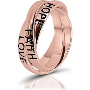 Hoops & Loops 925 Sterling Silver HOPE FAITH LOVE Inspirational Triple Interlocking Ring for Women & Men, Silver, Yellow Gold & Rose Gold