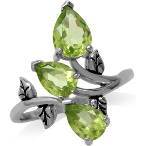 Silvershake 2.76ct. 3 Stone Natural Peridot 925 Sterling Silver Bypass Leaf Ring