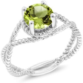 Gem Stone King 925 Sterling Silver Green Peridot Women Solitaire Ring For Women (1.35 Cttw, Round 7MM, Gemstone Birthstone, Available in size 5, 6, 7, 8, 9)