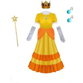 mgACC Princess Peach Dress Princess Peach Cosplay Costume with Crown Kids Skirt for Halloween Party