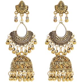 Boho Mirror Jhumka Jhumki Earrings Fashion Beaded Tassel Bell Drop Dangle Earring Traditional Bohemian Dangling Earring Bollywood Ethnic Gypsy Indian Oxidized Jewelry Gifts Xmas Birthday