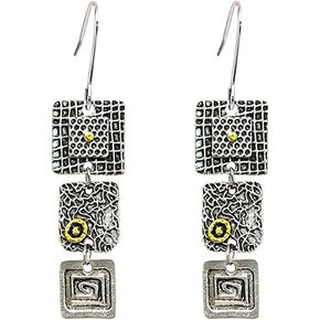 Handmade Retro Bohemian Geometry Long Earrings circle with triangle Links Turquoise Silver Dangle Drop Earrings for Women Girls Jewellery Gifts