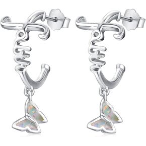 Butterfly Earrings 925 Sterling Silver Faith Cross Studs Opal Earring Hypoallergenic Religious Jewelry Gifts for Women Girls