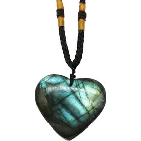 COLORFUL BLING Dragons Heart Labradorite Pendant Necklace Wrap Braid Natural Irregular Crystal Semi Precious Pendant Yoga Macrame Healing Energy Necklace for Women Men