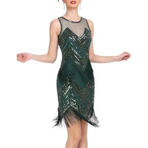فساتين PrettyGuide 1920s Flapper للنساء ترتر مطرز على شكل آرت ديكو هامش غاتسبي العظيم فستان حفلات الكوكتيل