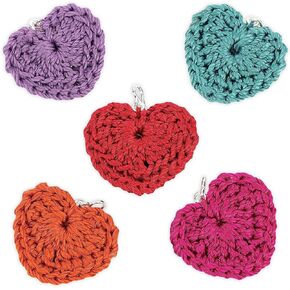 The Sak Yarnicharmz 5 Pack Charms Set in Crochet, Hearts, Small, 33% Plastic Bank Ocean Bound Recycled Polypropylene + 67% Polypropylene, No Gemstone