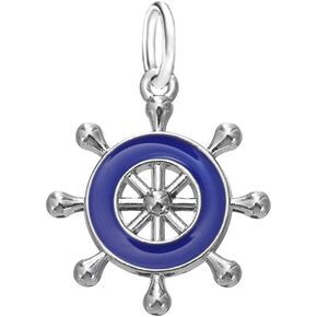 Dangle Blue Boat/Ship Wheel Charm Bead